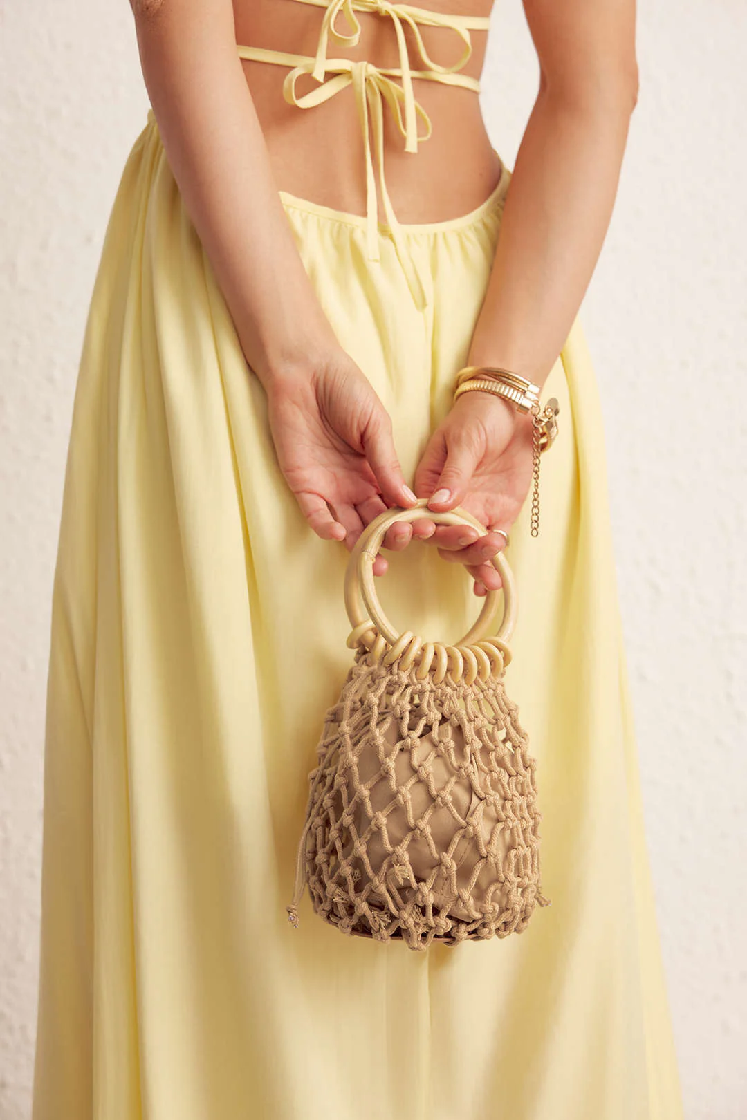 Woven Wooden Handle Tote Bag - Image 4