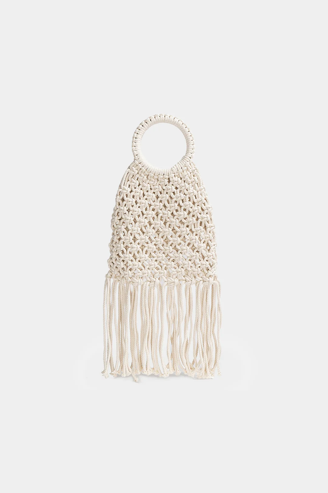 Woven Round Handle Fringe Hollow Out Tote Bag - Image 2
