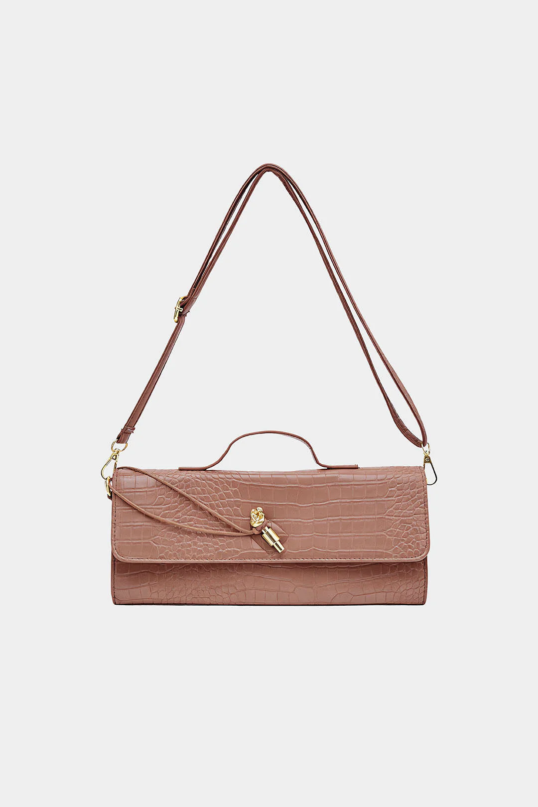 Crocodile Pattern Metallic Lock Clutch Bag - Image 6