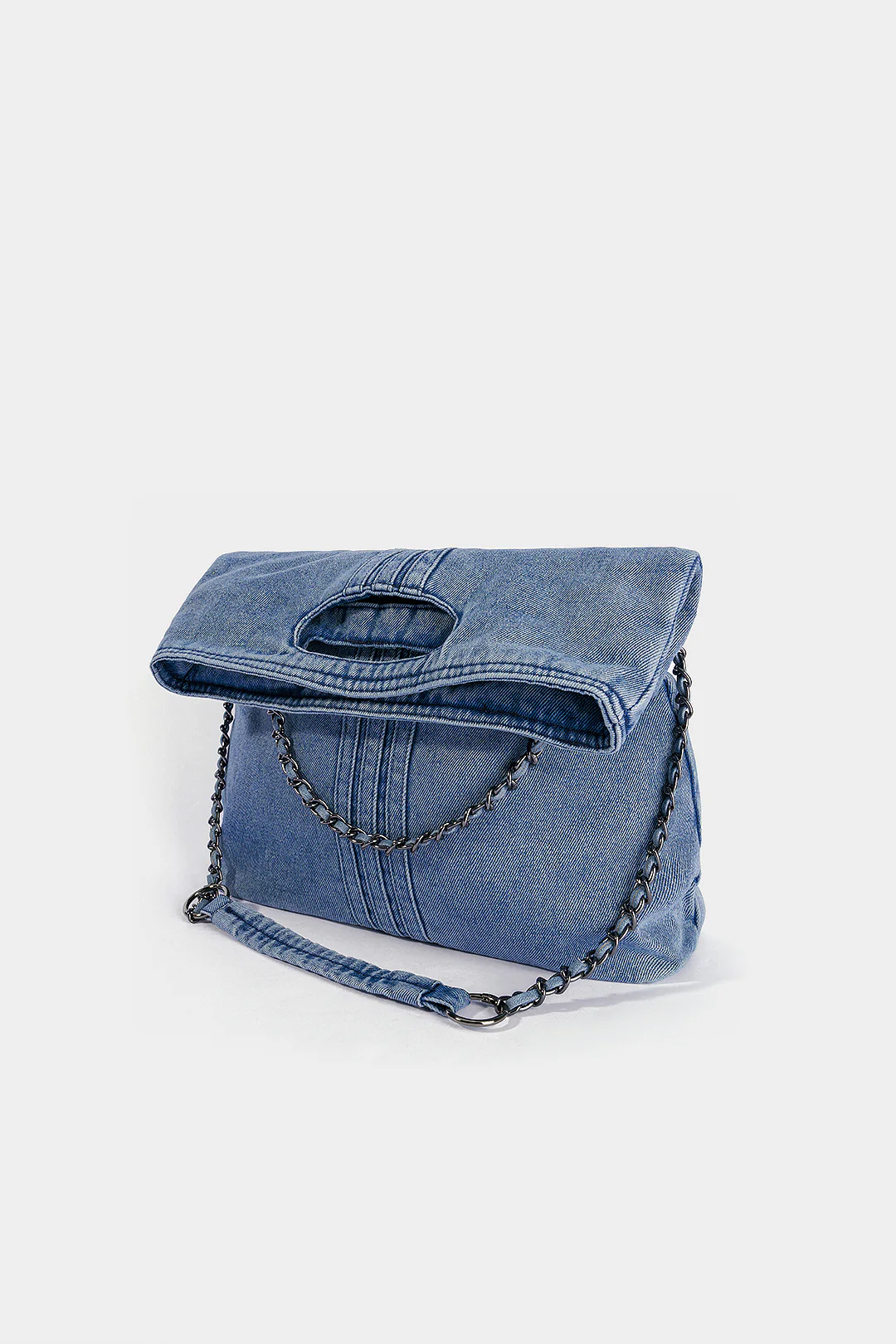 Denim Metallic Chain Cross-body Bag - Image 4