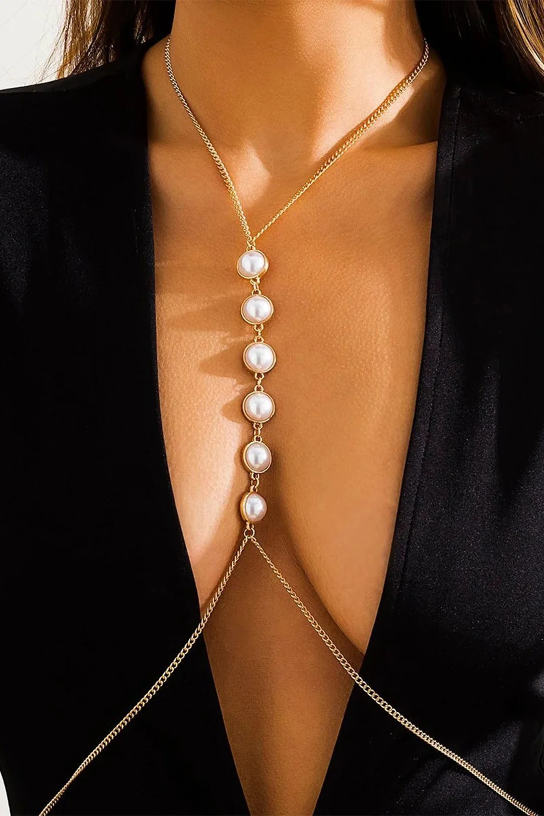 Metallic Pearl Decor Body Chain - Image 2