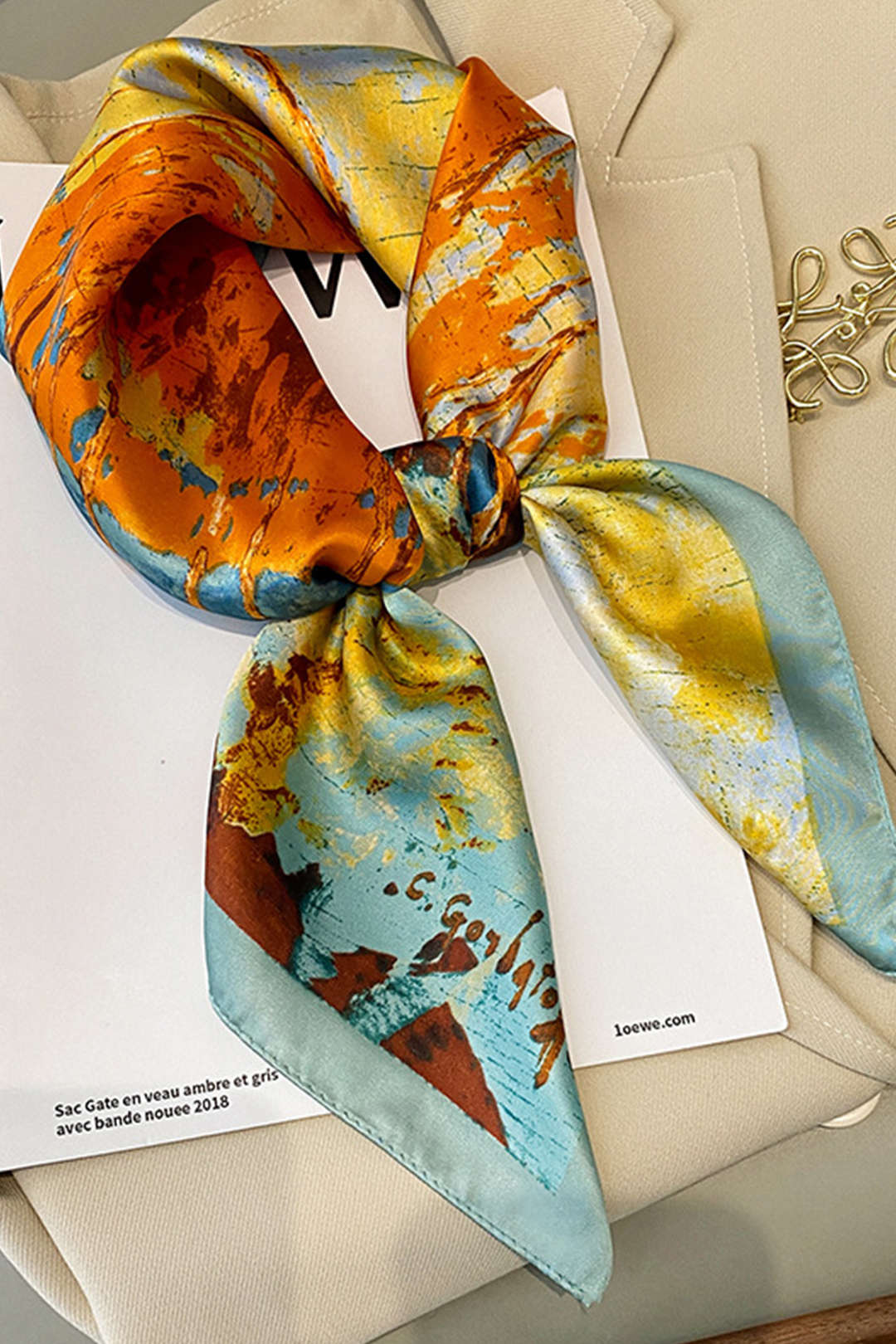 Abstract Print Satin Scarf - Image 3