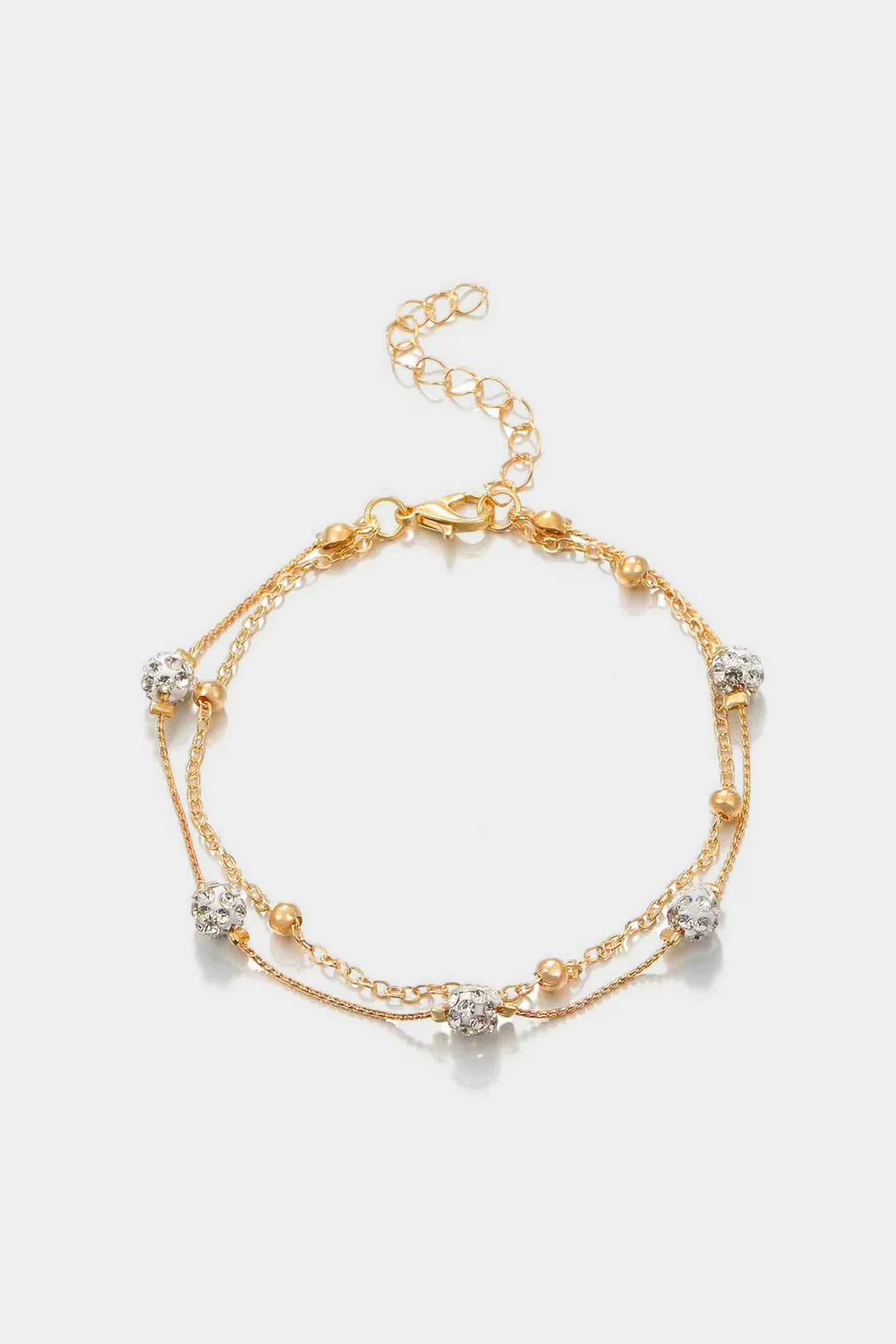 Metal Rhinestone Bead Double Layer  Anklet - Image 2