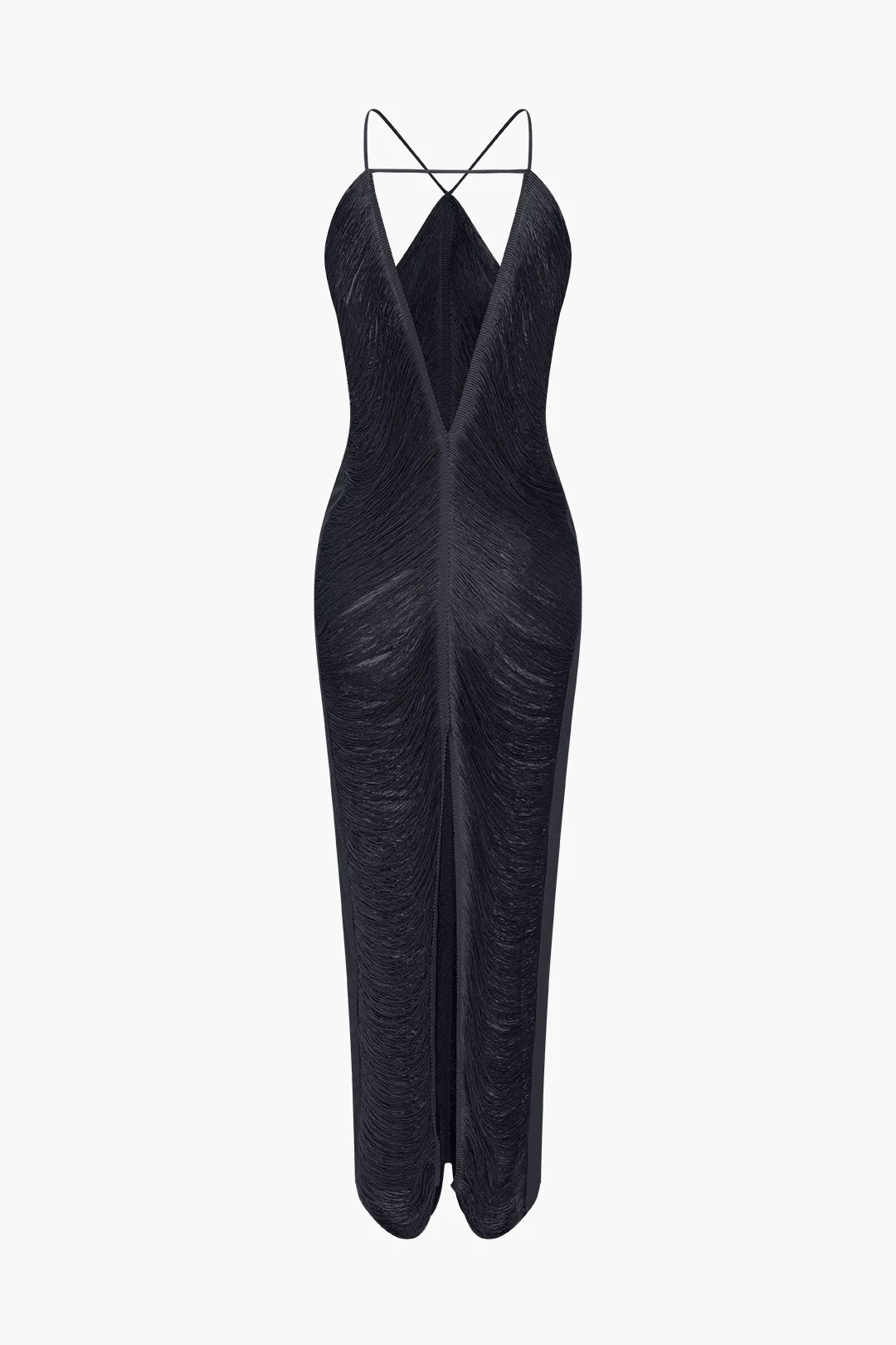 Solid Fringe Cut Out Slit Midi Dress - Image 7