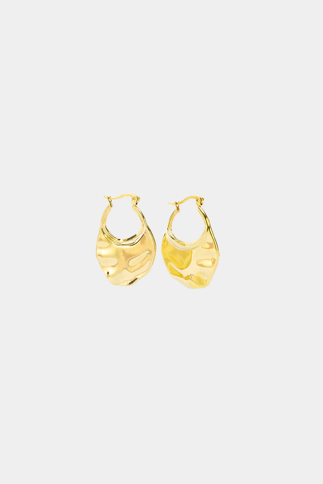 Gold Titanium Steel Lava Pleating Hammered Texture Earring