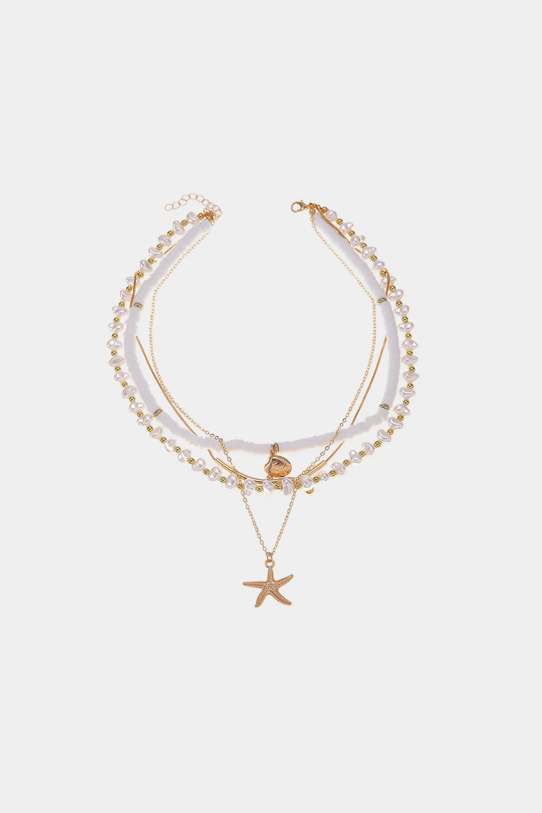 Alloy Starfish Beaded Multi-Layered Necklace
