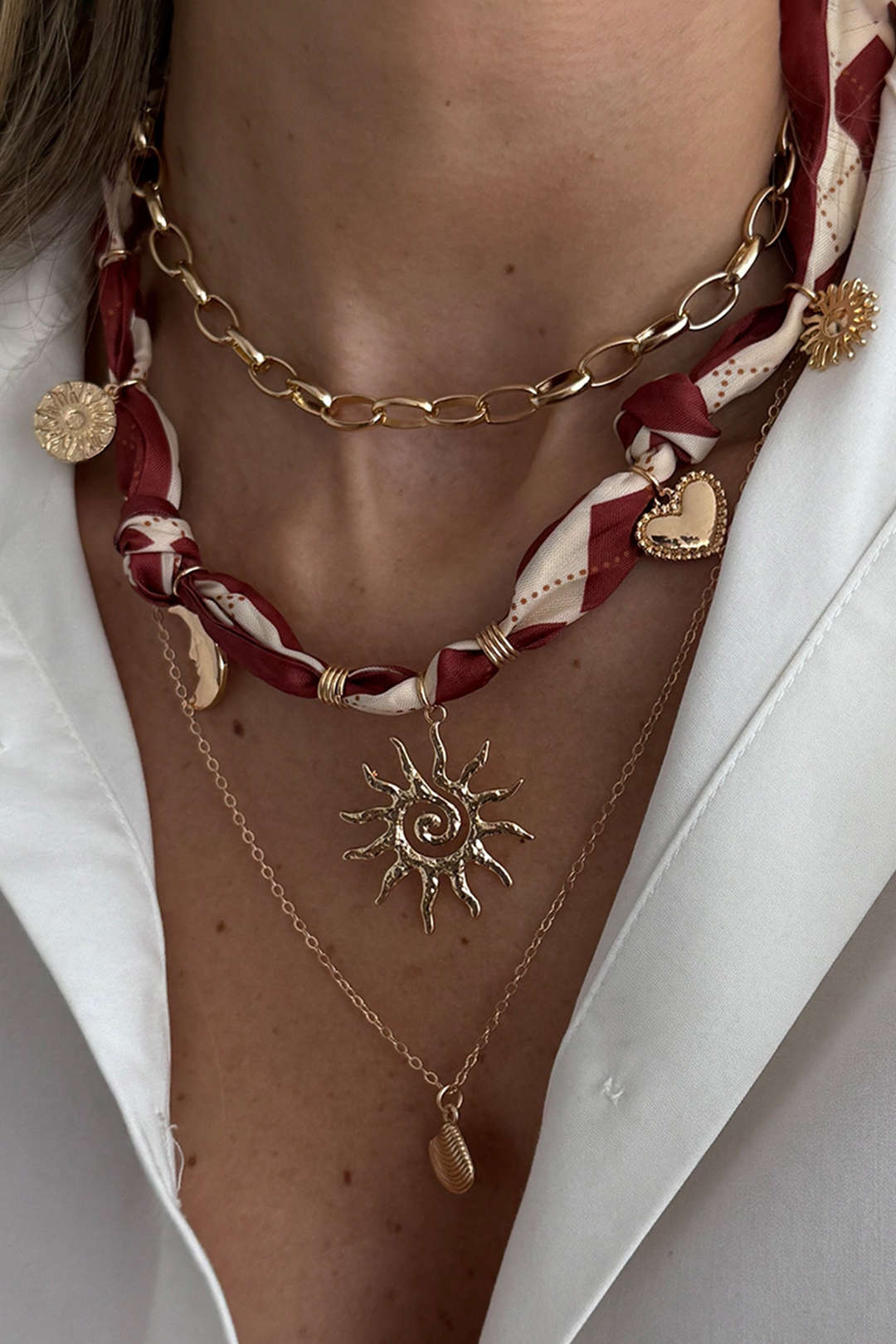 Alloy Sun Moon Shell Shape Layered Necklace