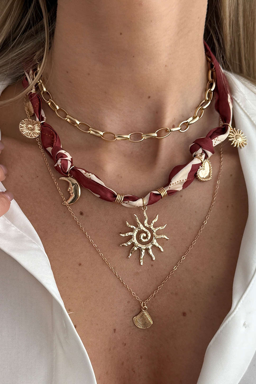 Alloy Sun Moon Shell Shape Layered Necklace - Image 5