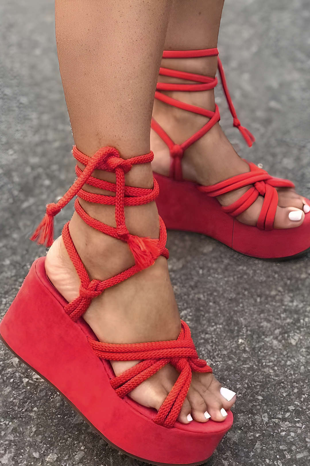Tie-Up Open Toe Platform Flats Sandals - Image 7