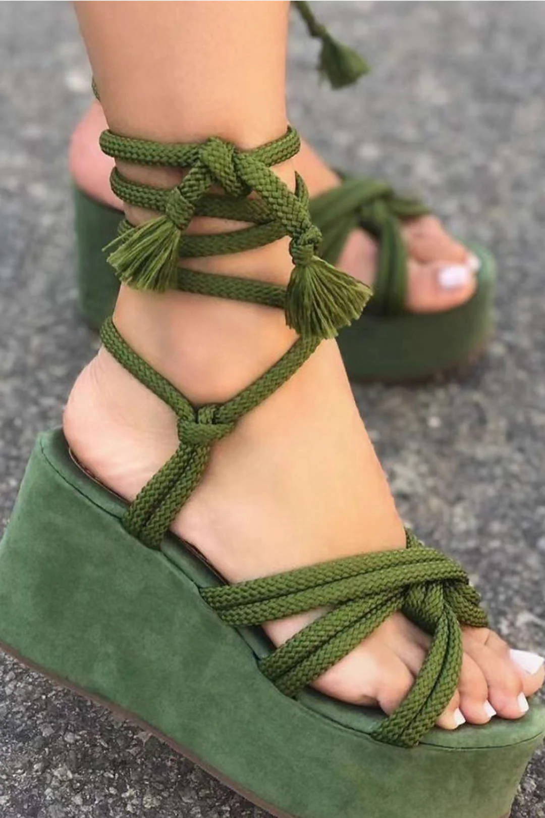 Tie-Up Open Toe Platform Flats Sandals - Image 9