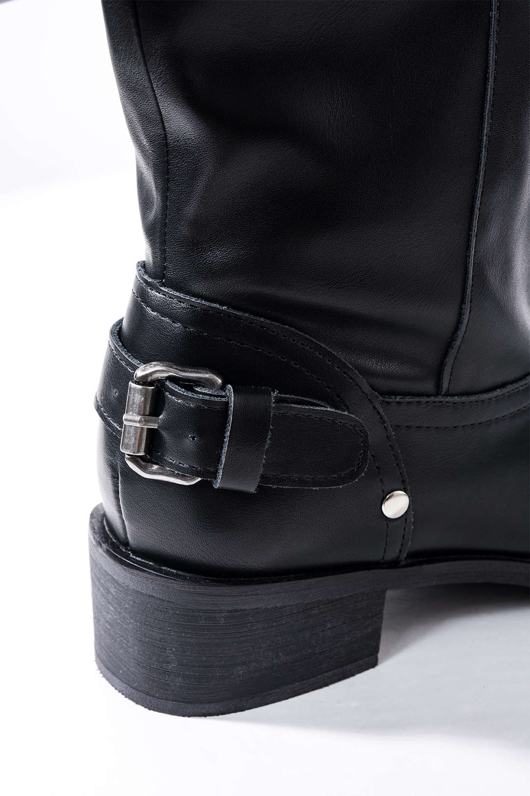 Leather Ruched Buckle Knee High Boots - Image 5