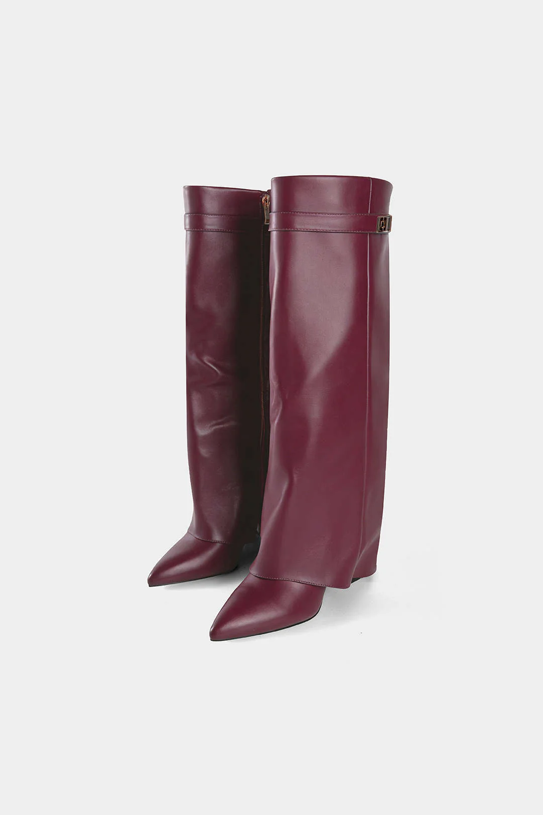 Leather Ruched Pointed Knee High Boots - Image 7