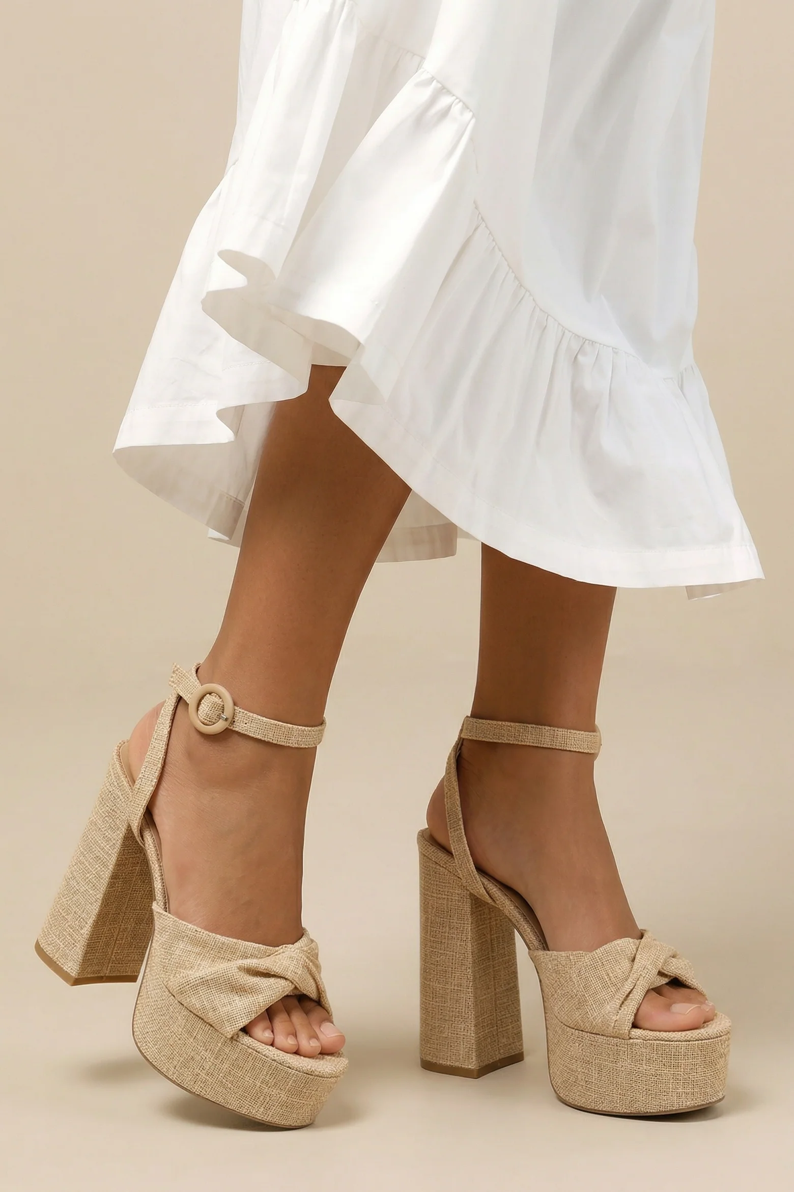 Strappy Thick-Soled Open Toe Heels