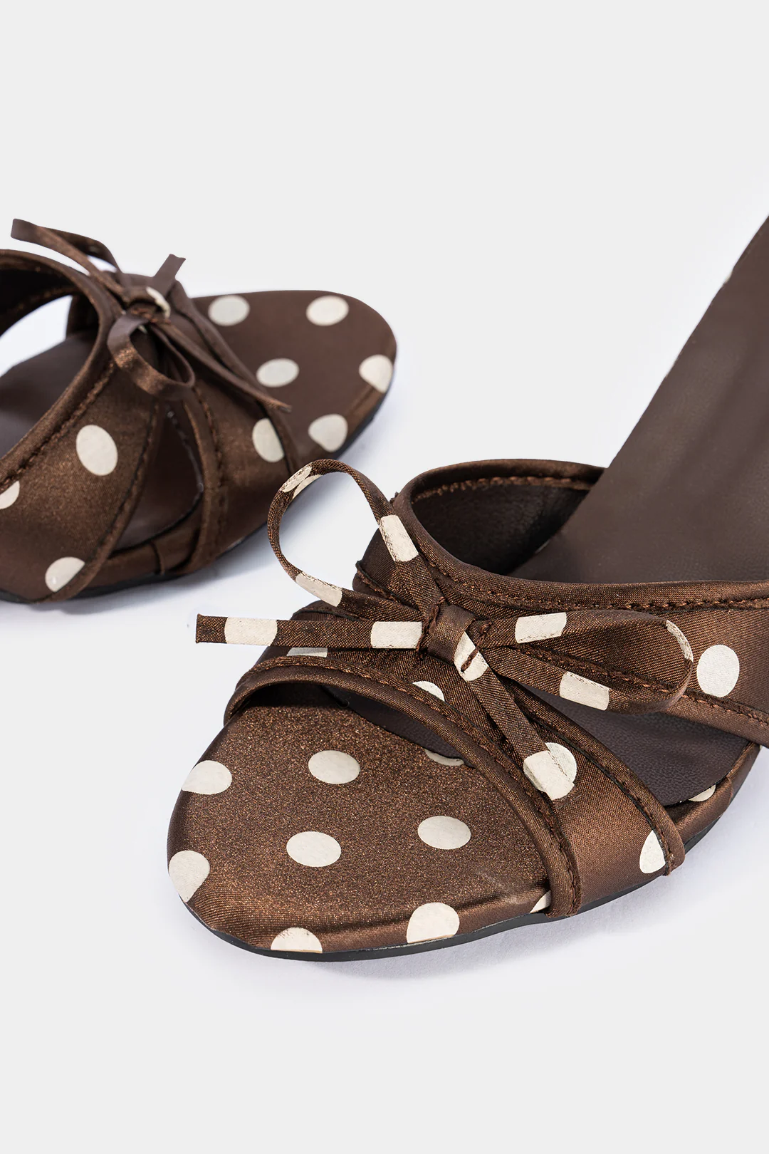 Bow Polka Dots Open Toe Pointed Heels - Image 3