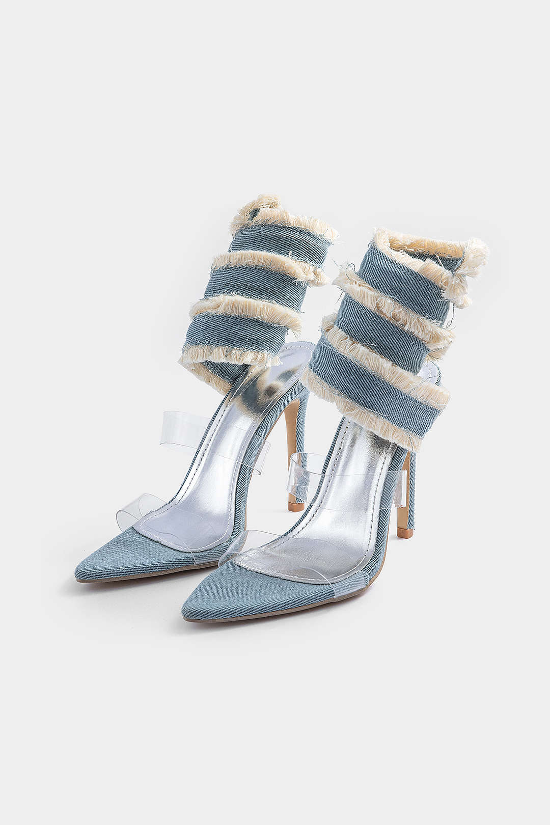 Denim Lace-up High Heel Sandals - Image 4