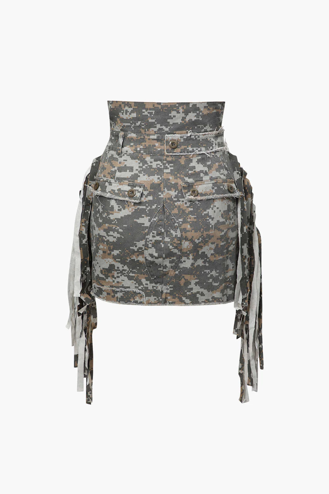Camo Frayed Patchwork Fringe Mini Skirt - Image 7
