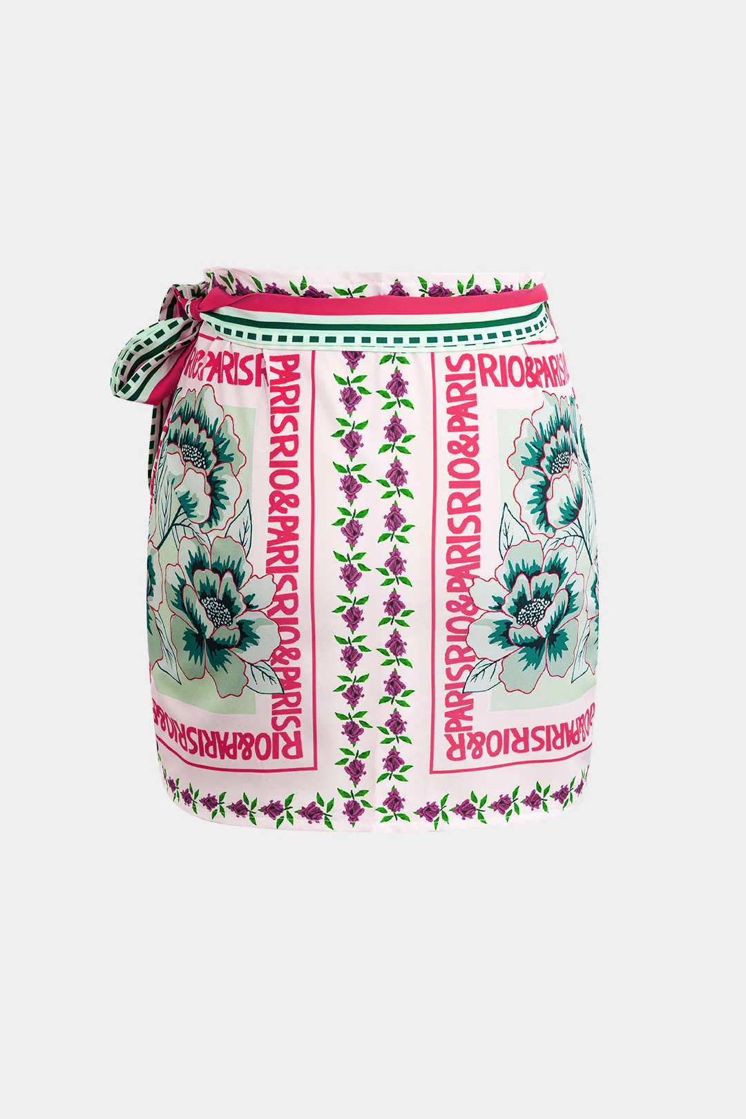 Retro Floral Print Knotted Wrap Mini Skirt - Image 7
