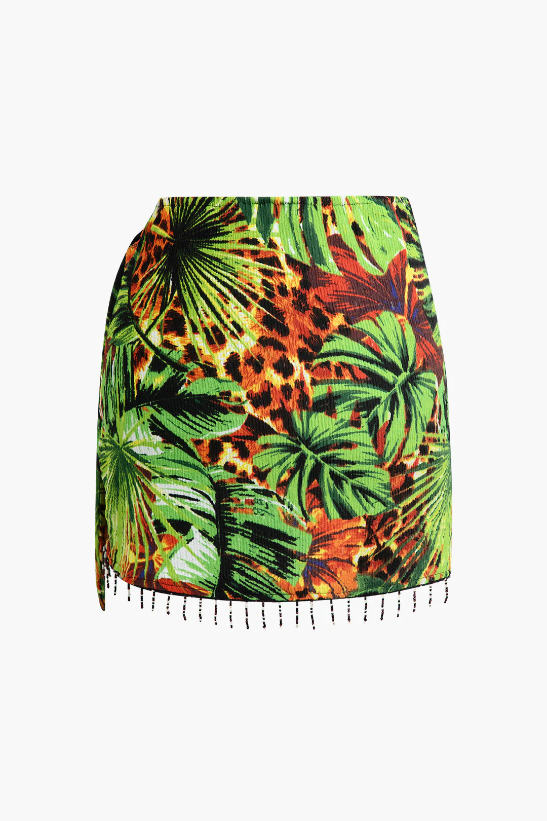 Palm Leaf Print Fringe Knot Mini Skirt - Image 3