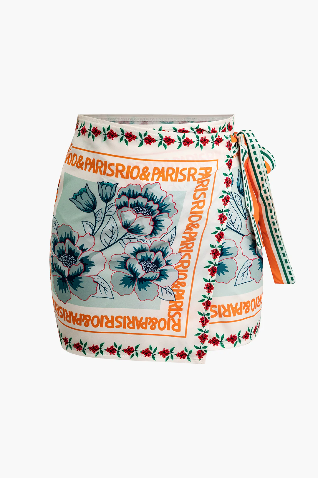 Plus Size Floral Print Wrap Knot Mini Skirt - Image 5