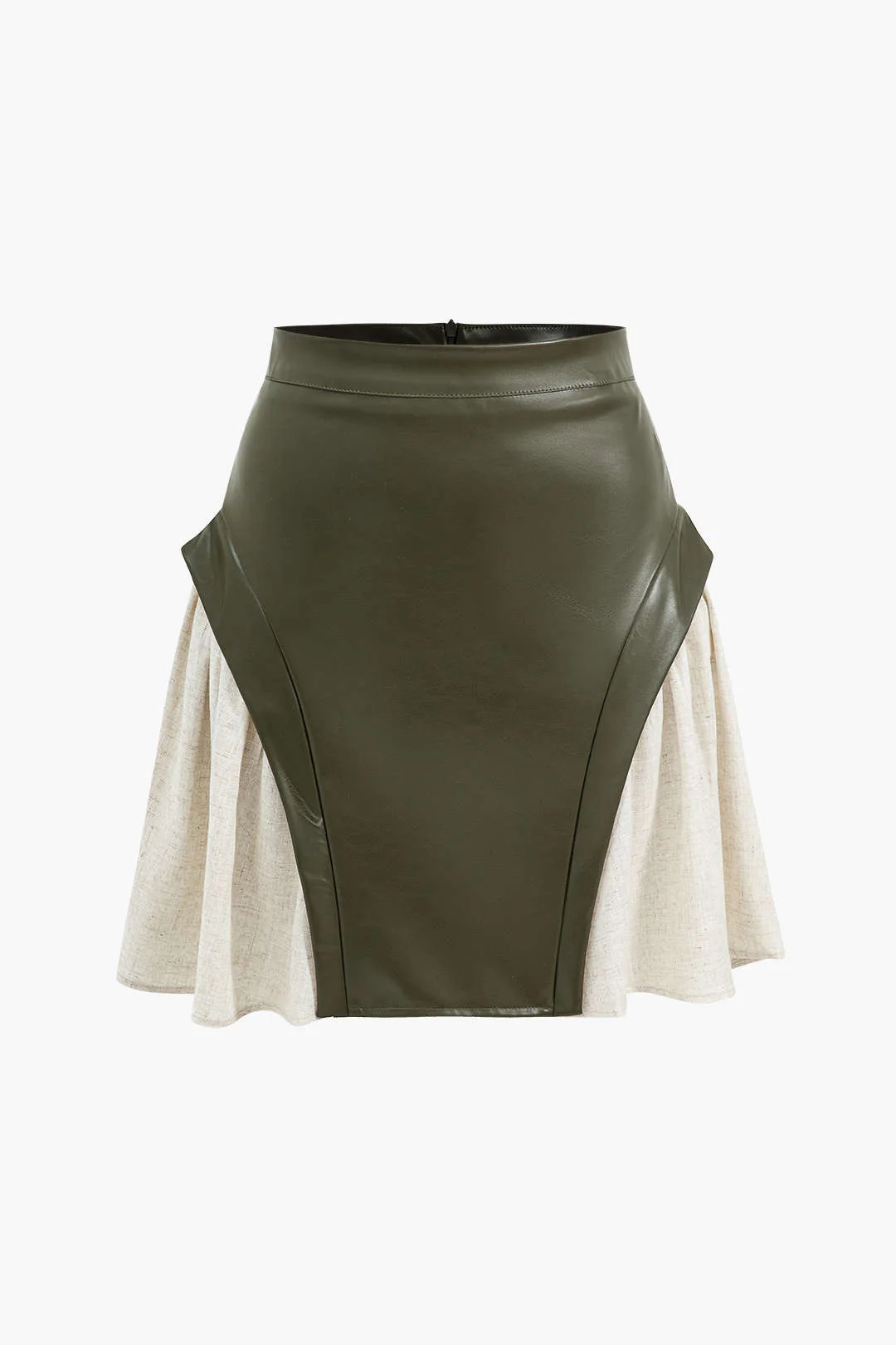 Color Block Patchwork Ruched Zipper Skirt - Image 11