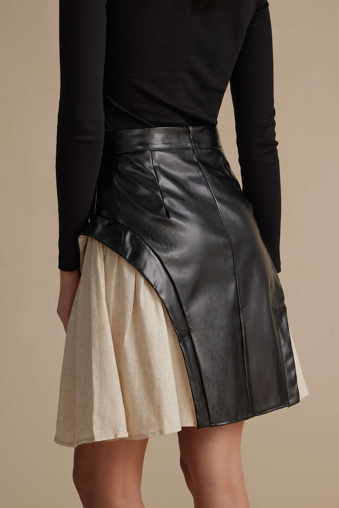 Color Block Patchwork Ruched Zipper Skirt - Image 8