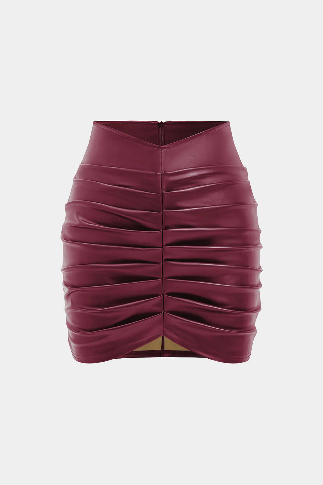Solid Faux Leather Ruched Skirt - Image 2
