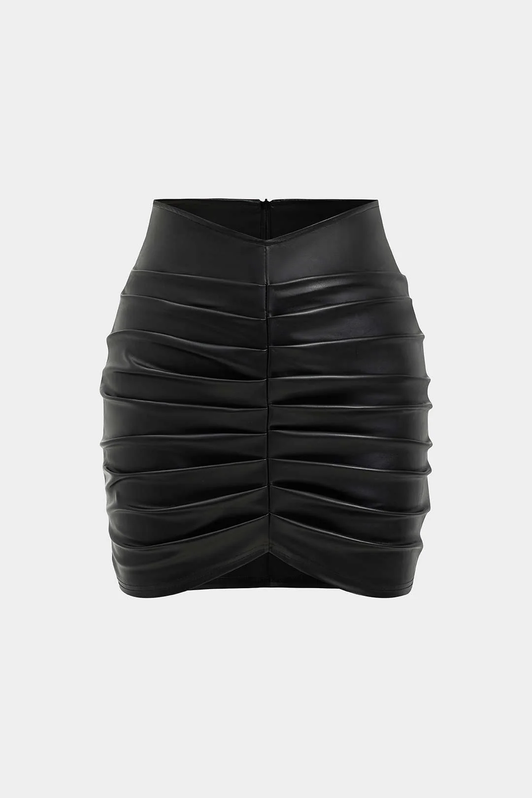 Solid Faux Leather Ruched Skirt - Image 3