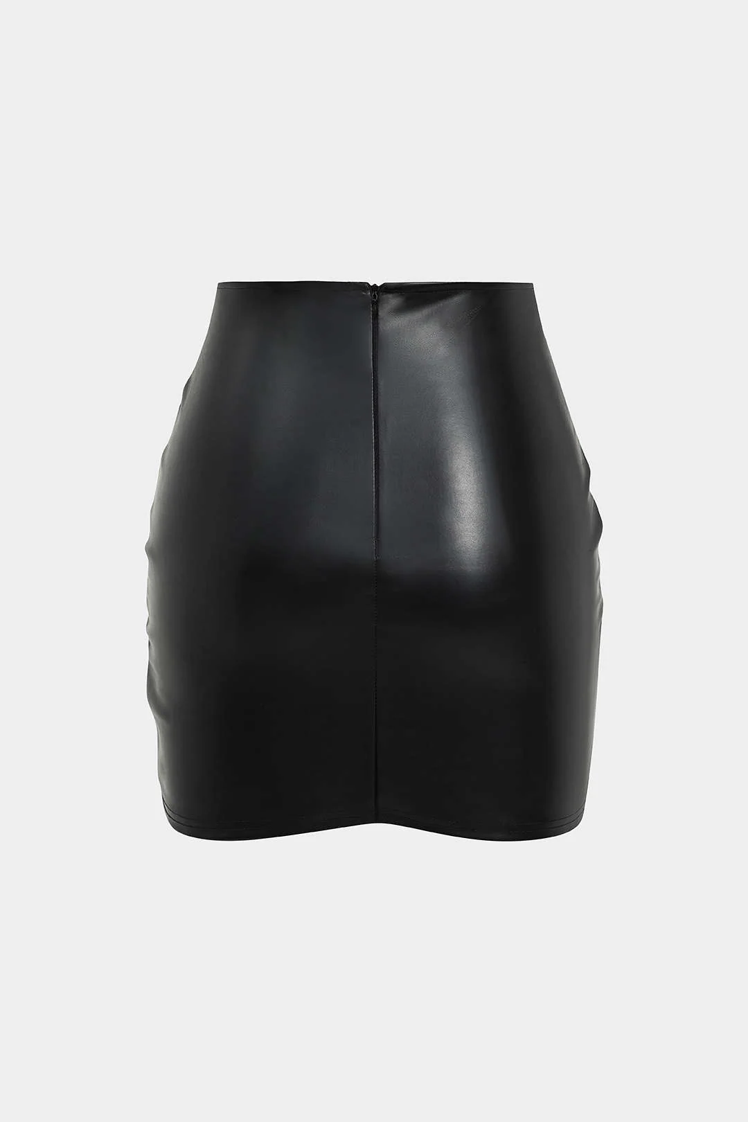 Solid Faux Leather Ruched Skirt - Image 4