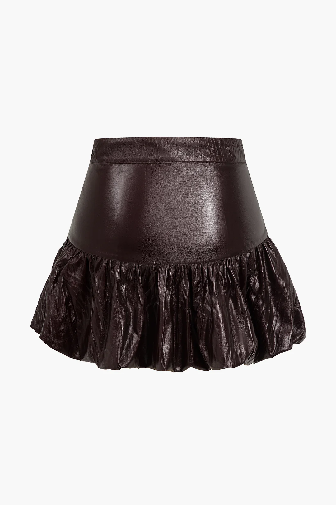 Solid Faux Leather Ruched Skirt - Image 2