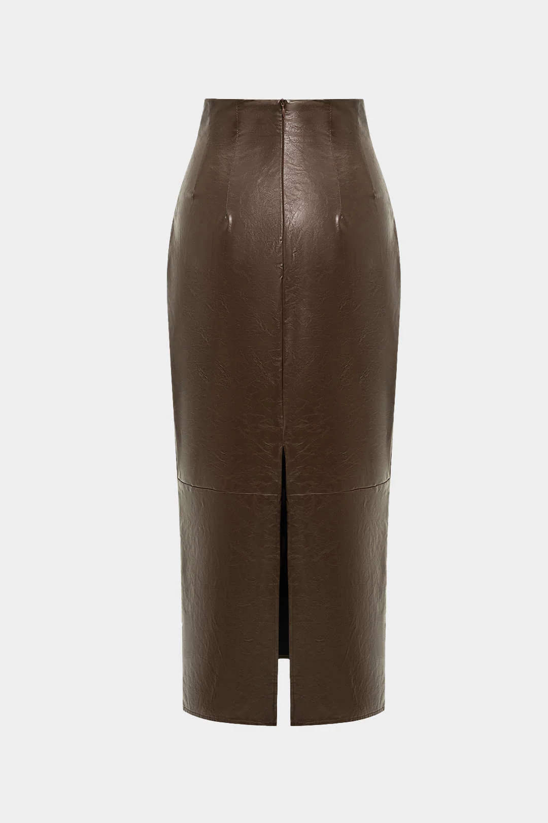 Basic Solid Faux Leather Midi Skirt - Image 12