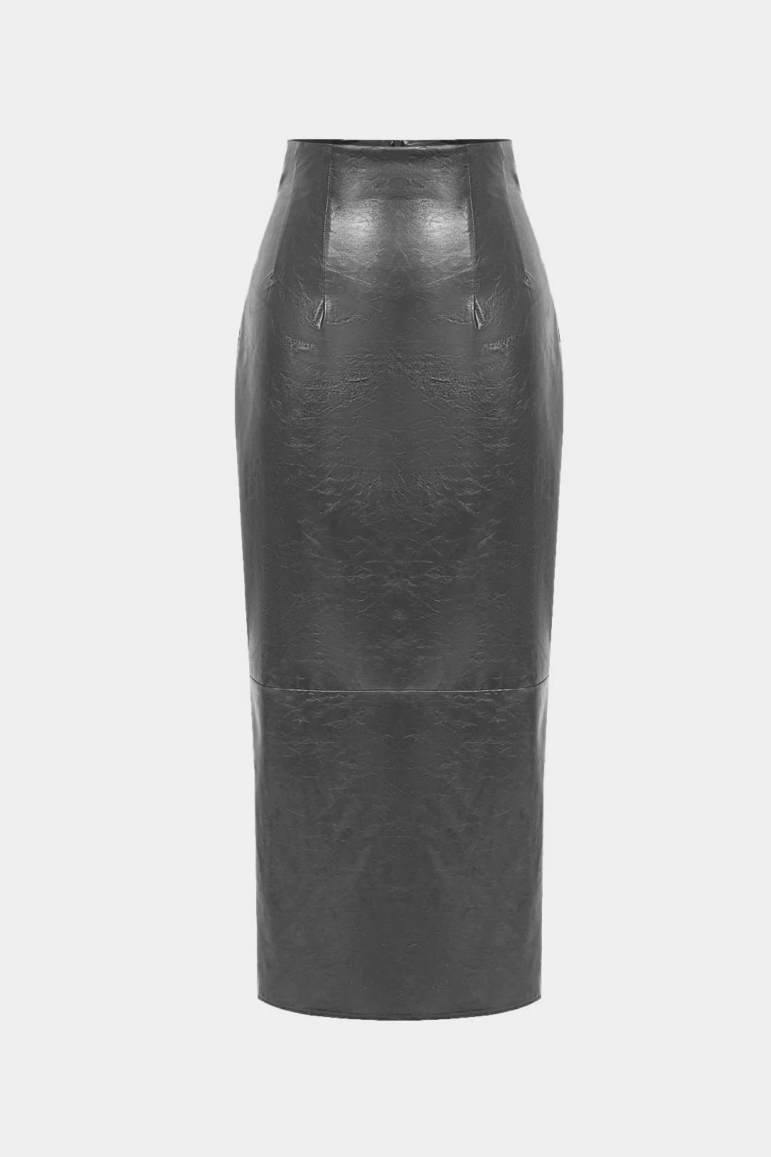 Basic Solid Faux Leather Midi Skirt - Image 13