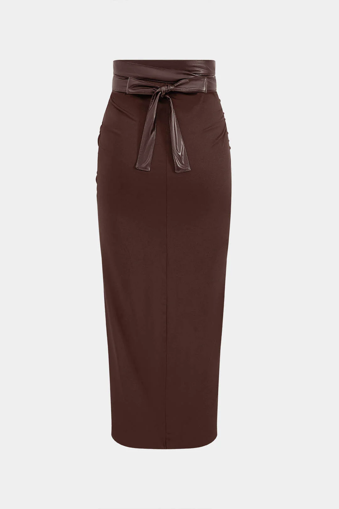 Faux Leather Patchwork Ruched Skirt - Image 7