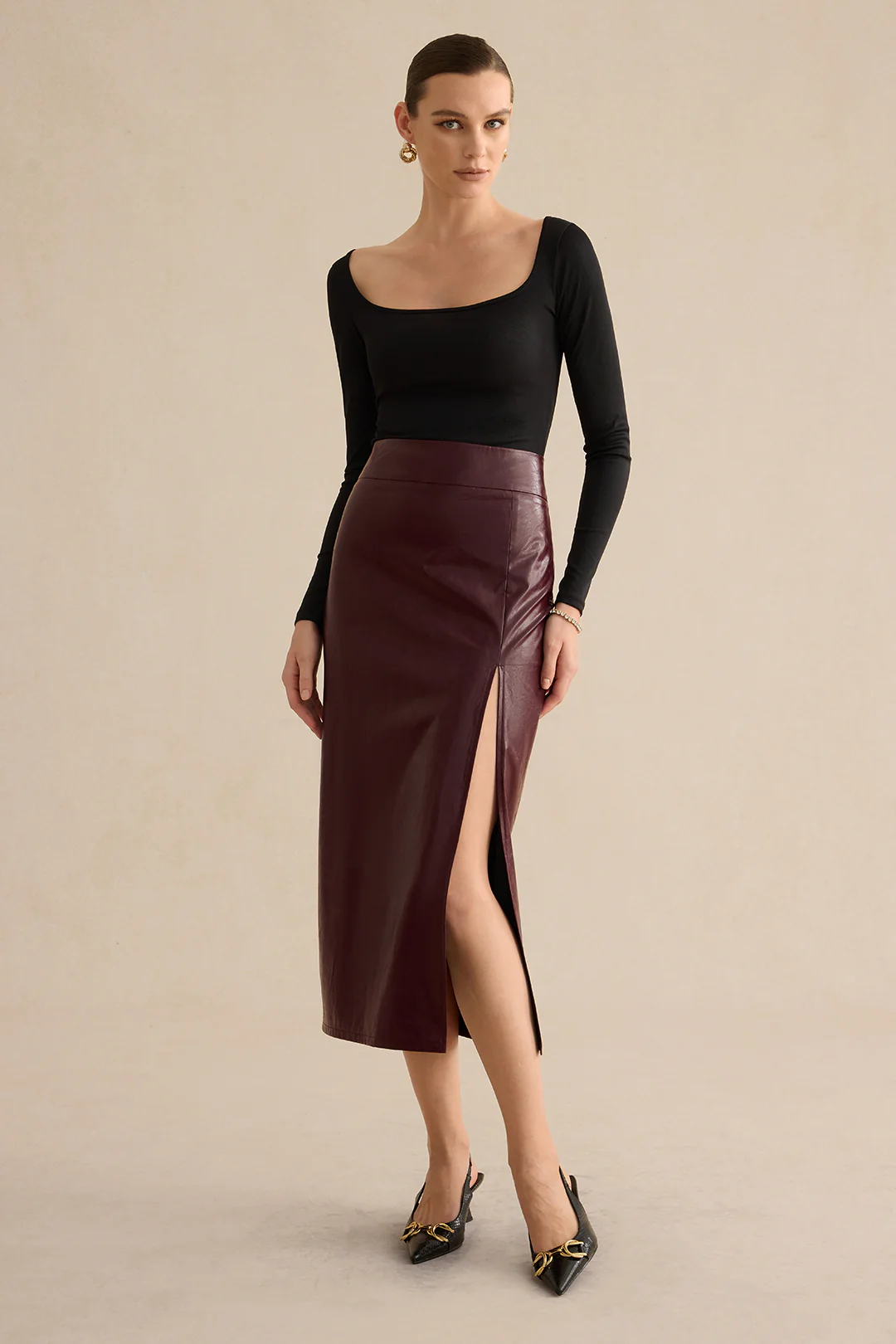 Faux Leather Side Slit Skirt - Image 5