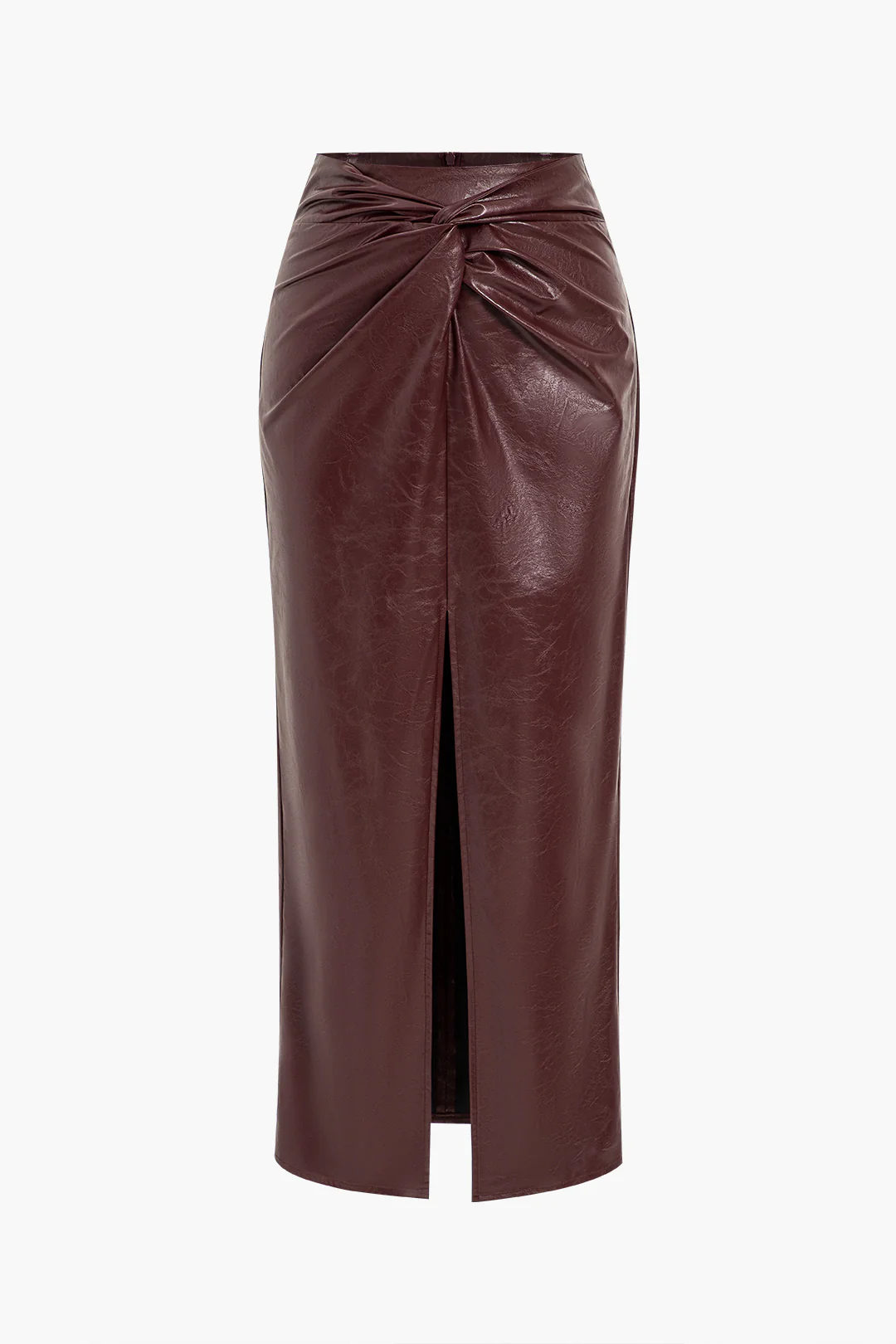 Faux Leather Twist Slit Skirt