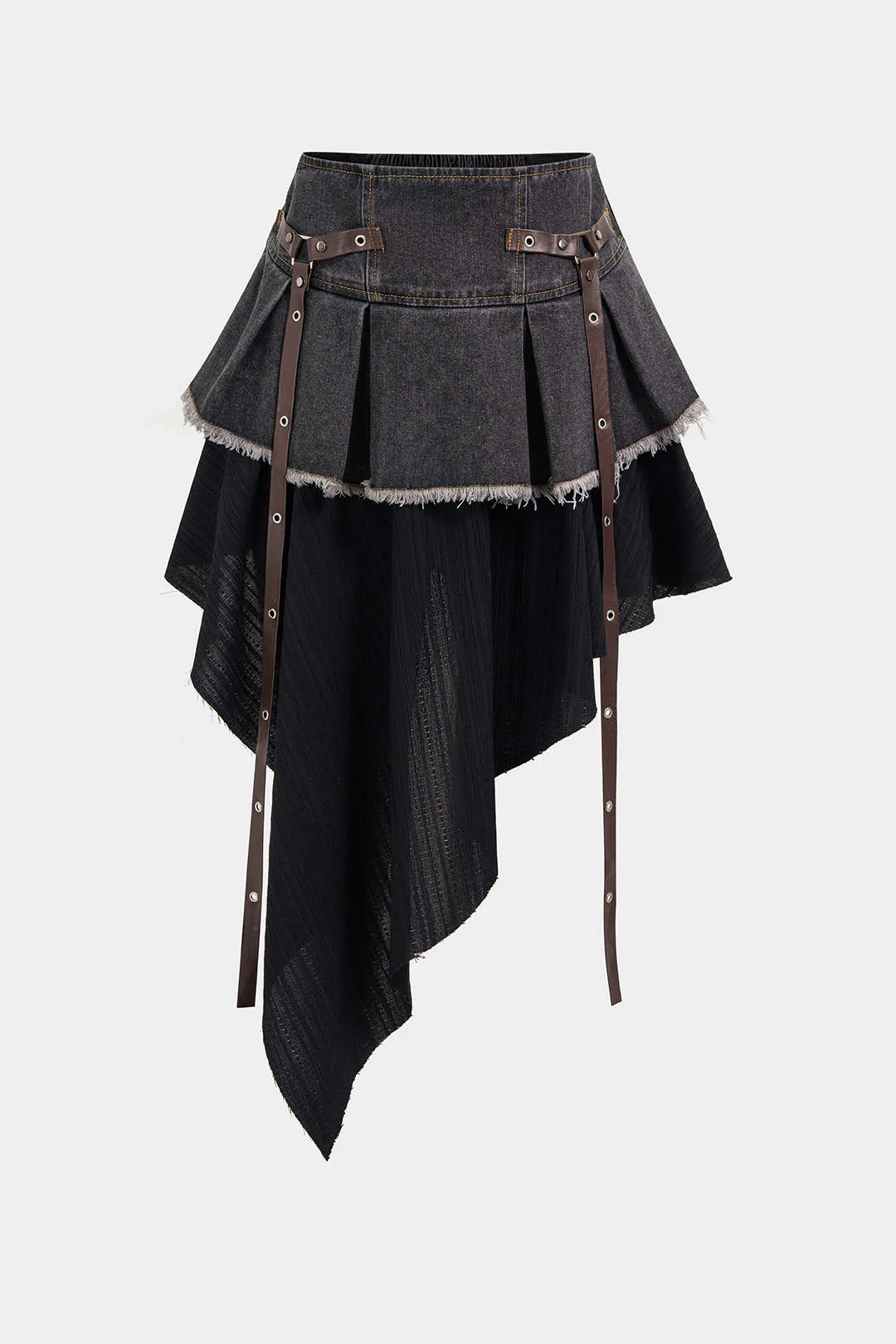 Denim High Waist Patchwork Skirt - Image 9