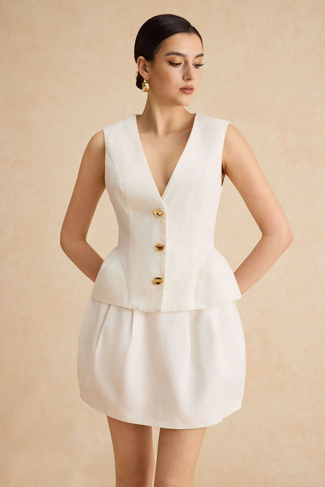 Linen Ruched Zipper Skirt - Image 7