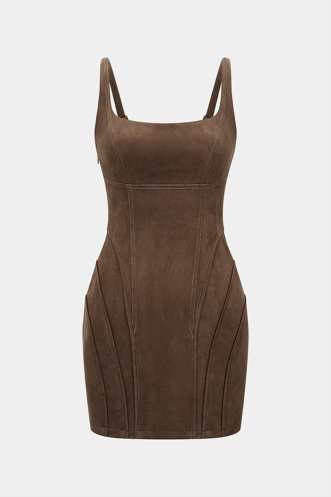 Suede Square Neck Tie Back Sleeveless Mini Dress