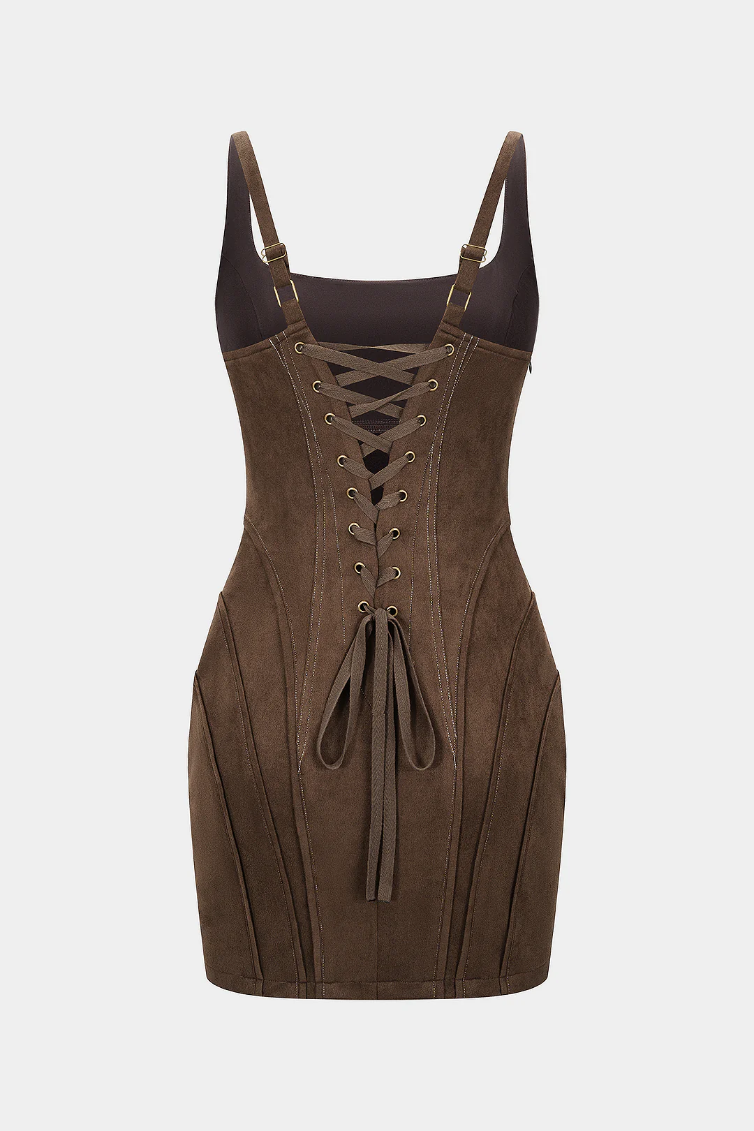 Suede Square Neck Tie Back Sleeveless Mini Dress - Image 2