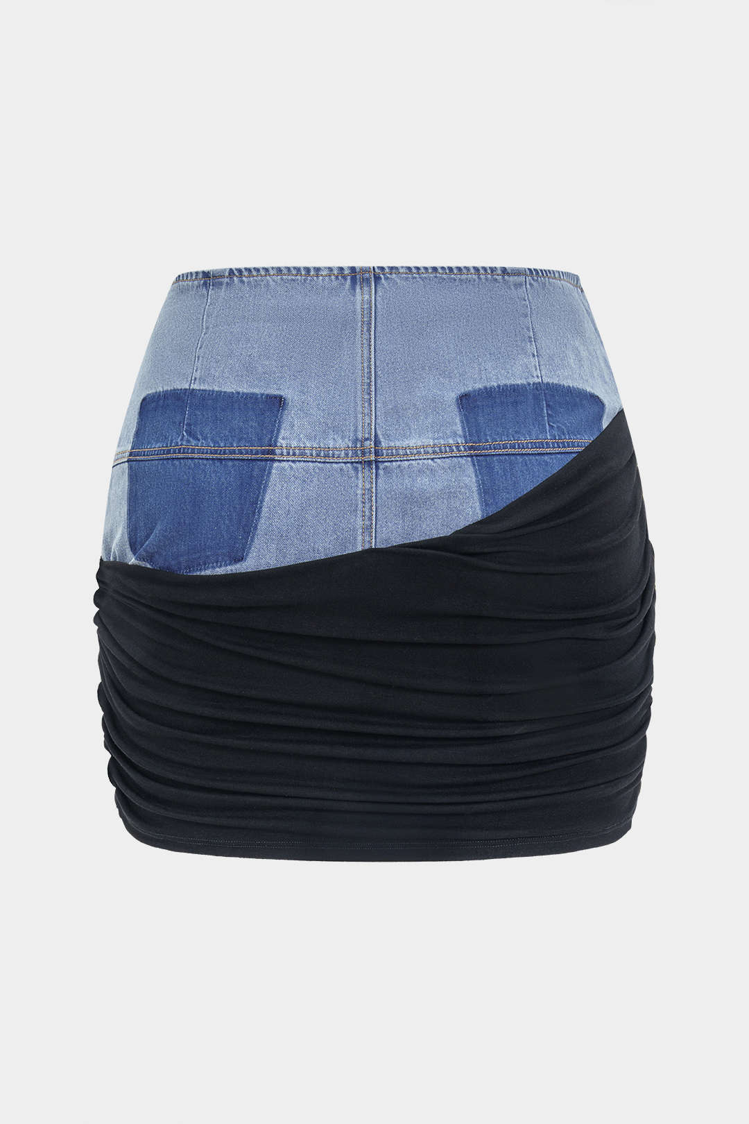 Plus Size Denim Ruched Patchwork Zipper High Waist Skirt - Image 2