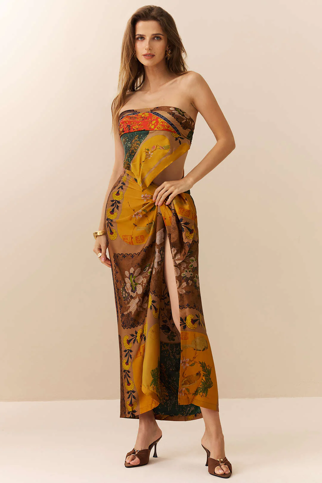 Retro Print Satin Tie Front Skirt - Image 7
