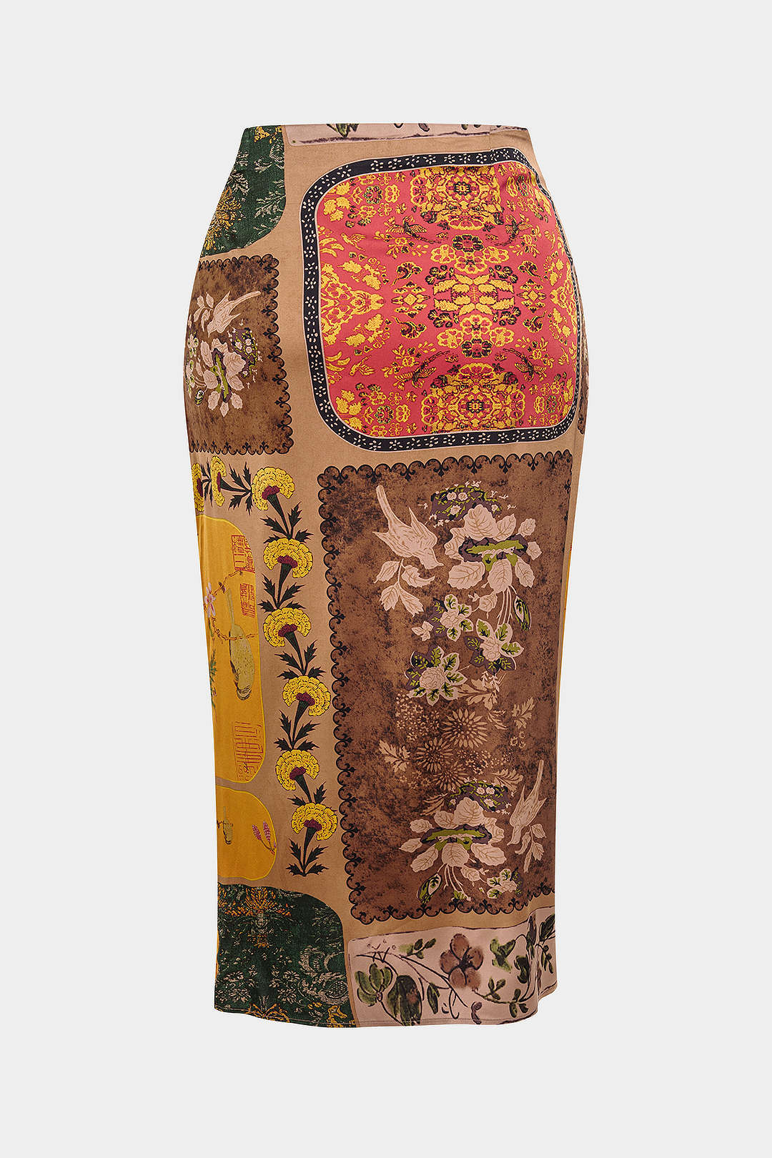Plus Size Bohemian Print Zipper High Waist Twist Knot Skirt - Image 3