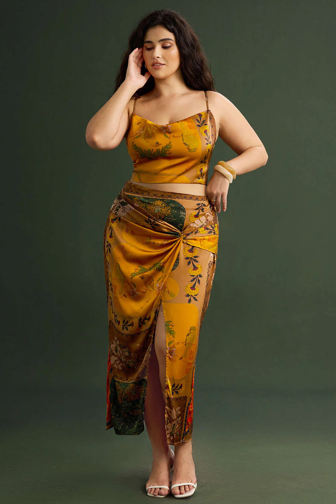 Plus Size Bohemian Print Zipper High Waist Twist Knot Skirt - Image 6