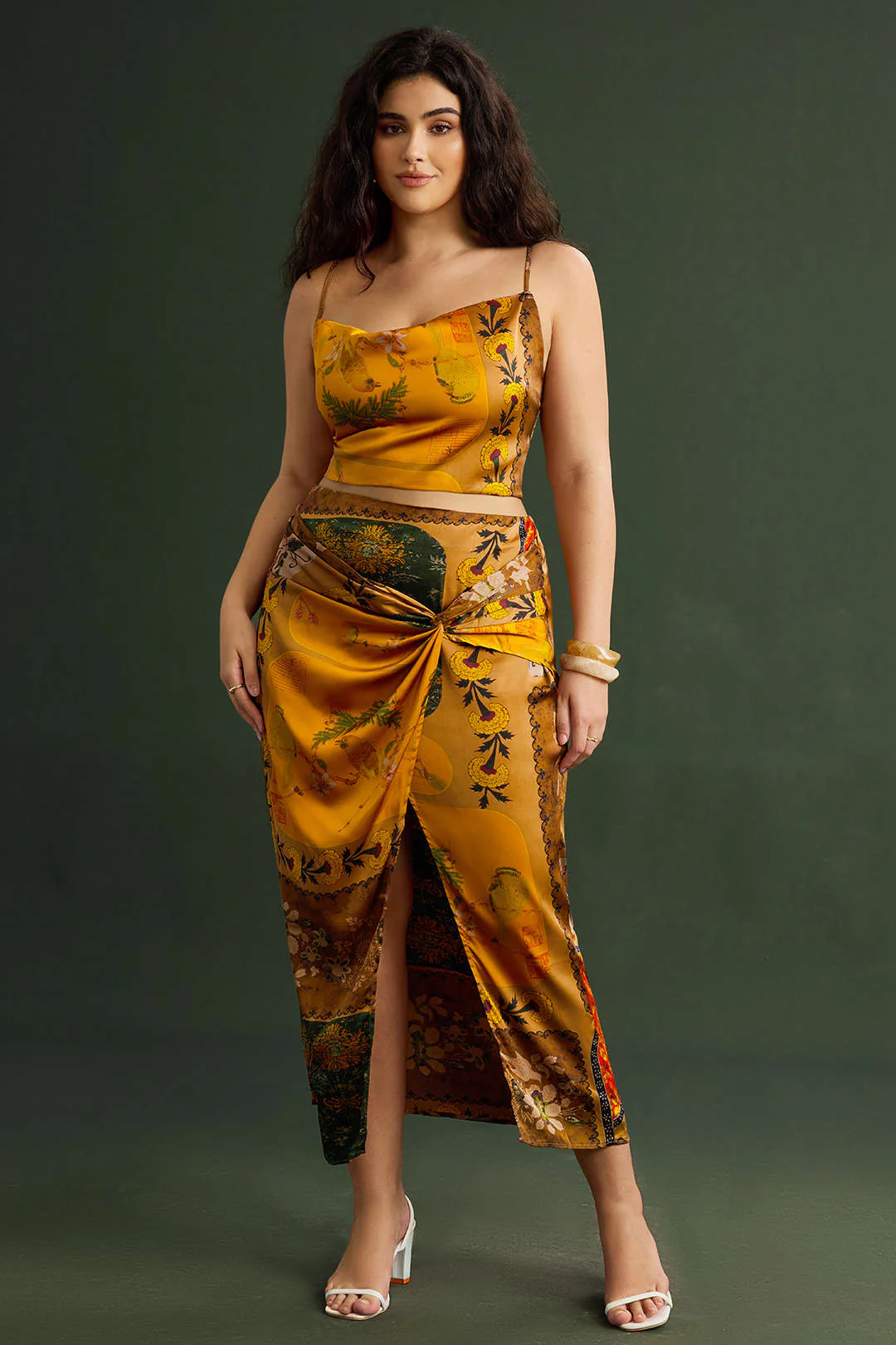 Plus Size Bohemian Print Zipper High Waist Twist Knot Skirt - Image 7
