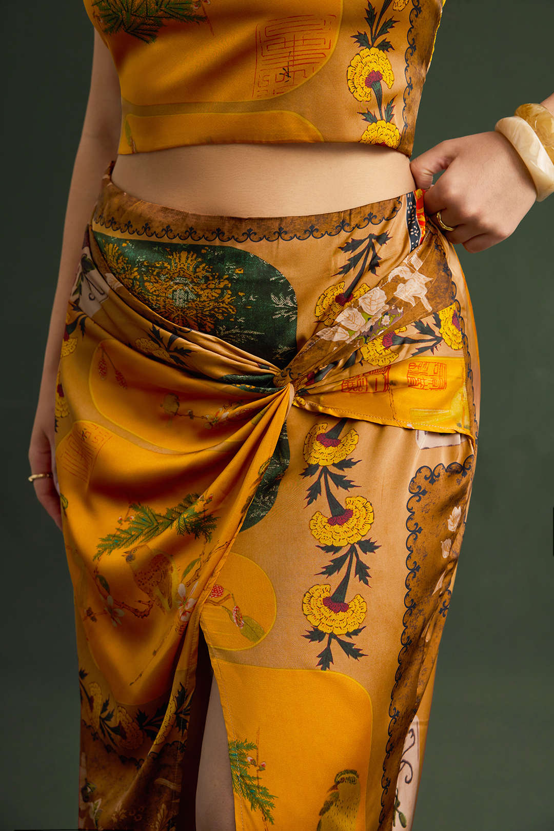Plus Size Bohemian Print Zipper High Waist Twist Knot Skirt - Image 8