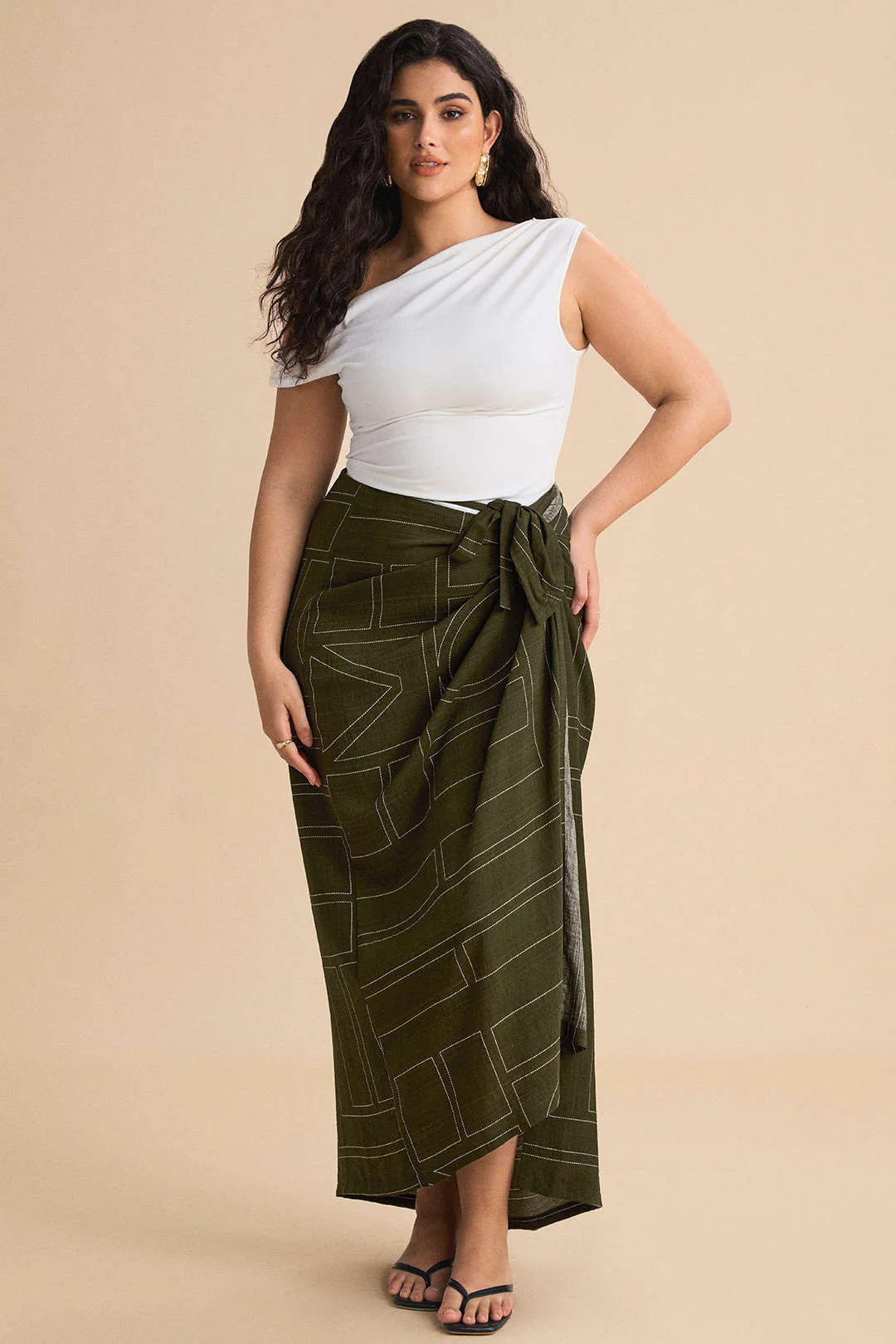 Plus Size Geometric Print Knotted High Waist Skirt - Image 5