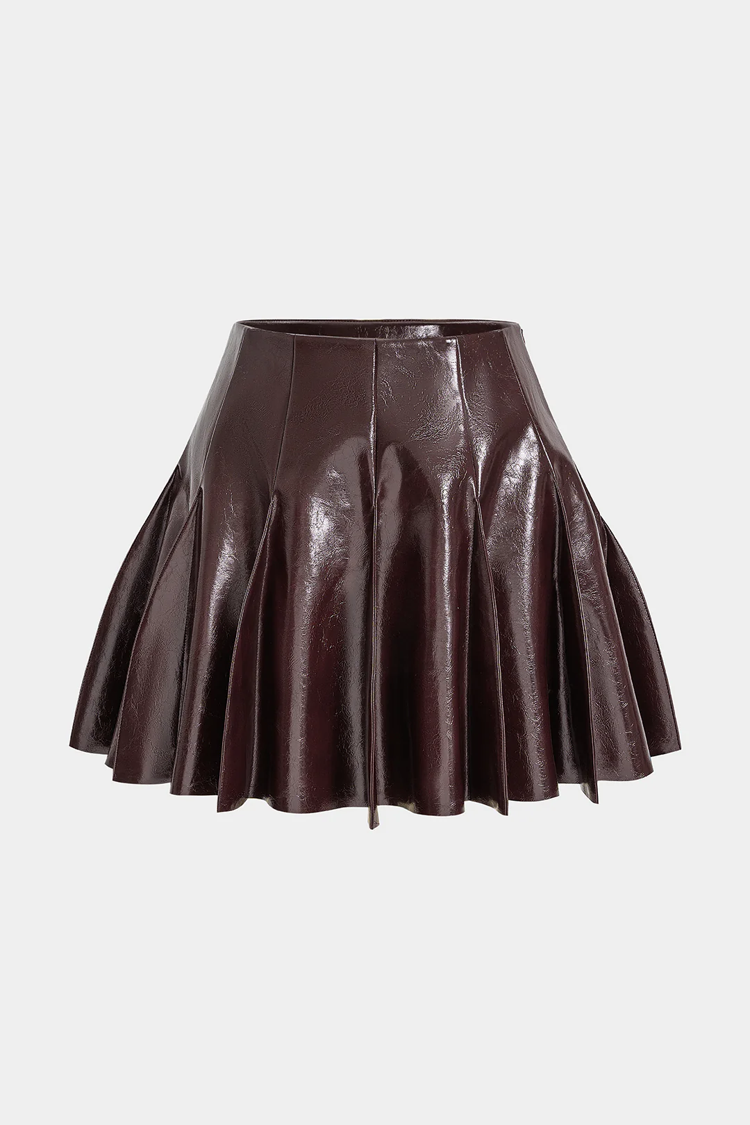 Faux Leather Pleated Stitching Detail Skirt