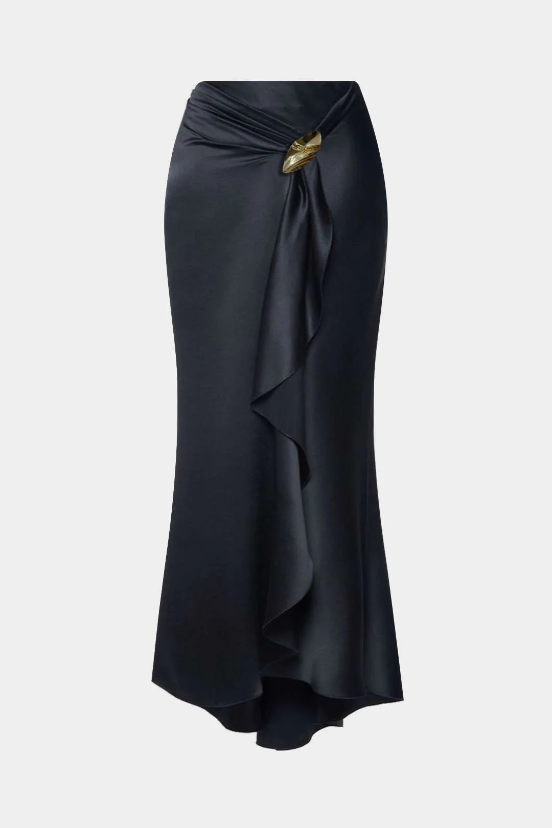 Satin Ruffle Ruched Asymmetrical Skirt - Image 11