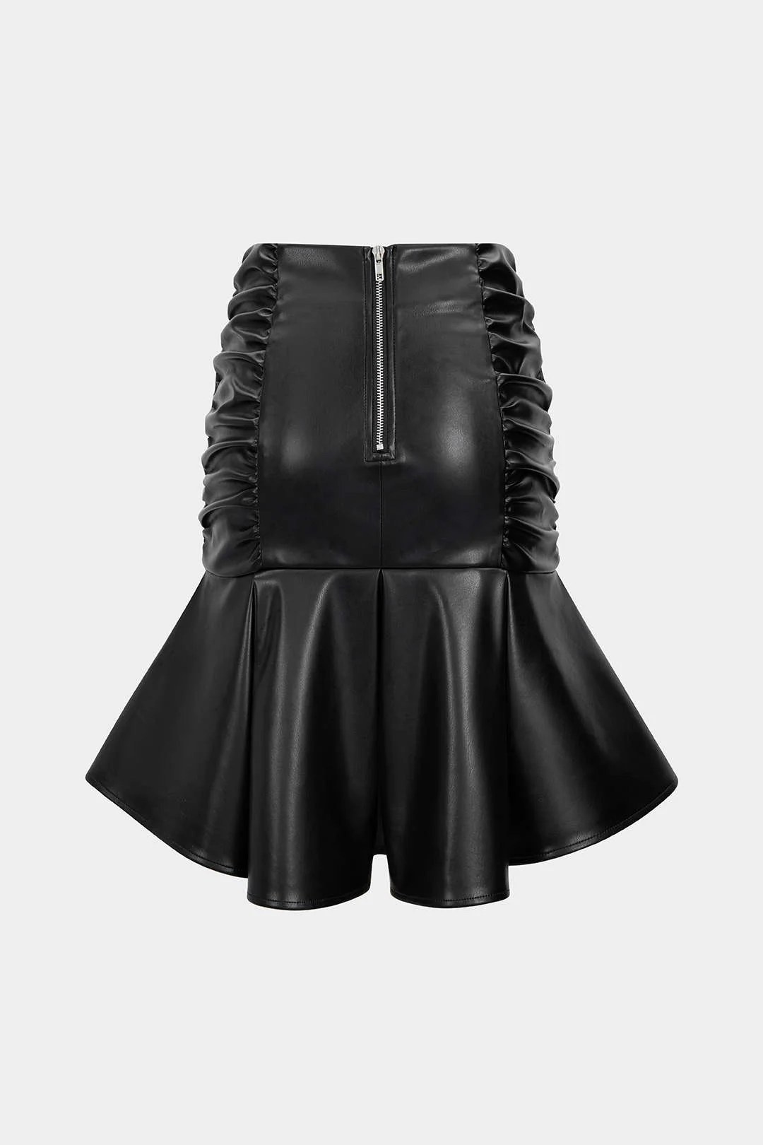 Faux Leather Ruffle Ruched Crossed Skirt - Image 2