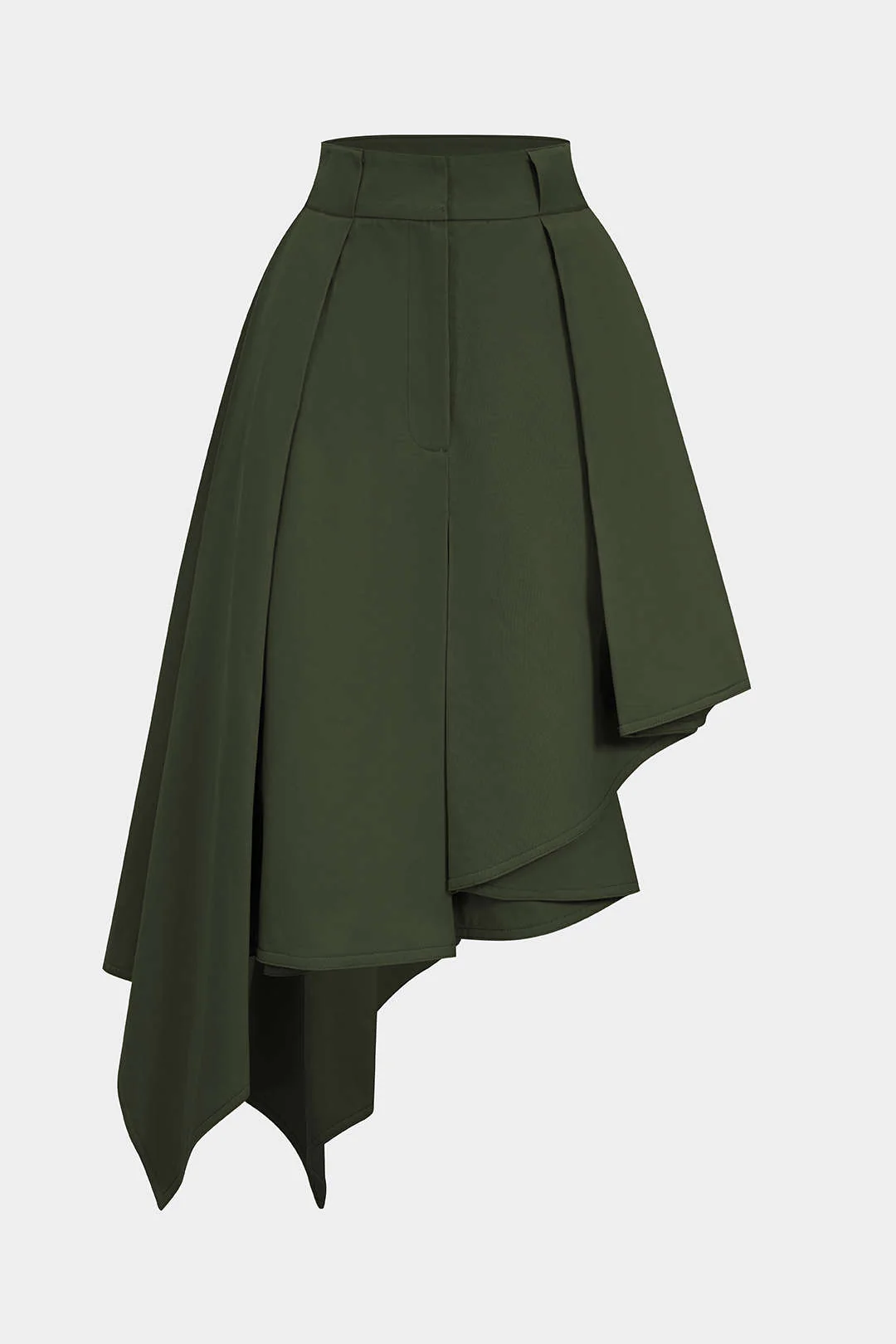 Solid Ruffle Hem Pleated Skirt