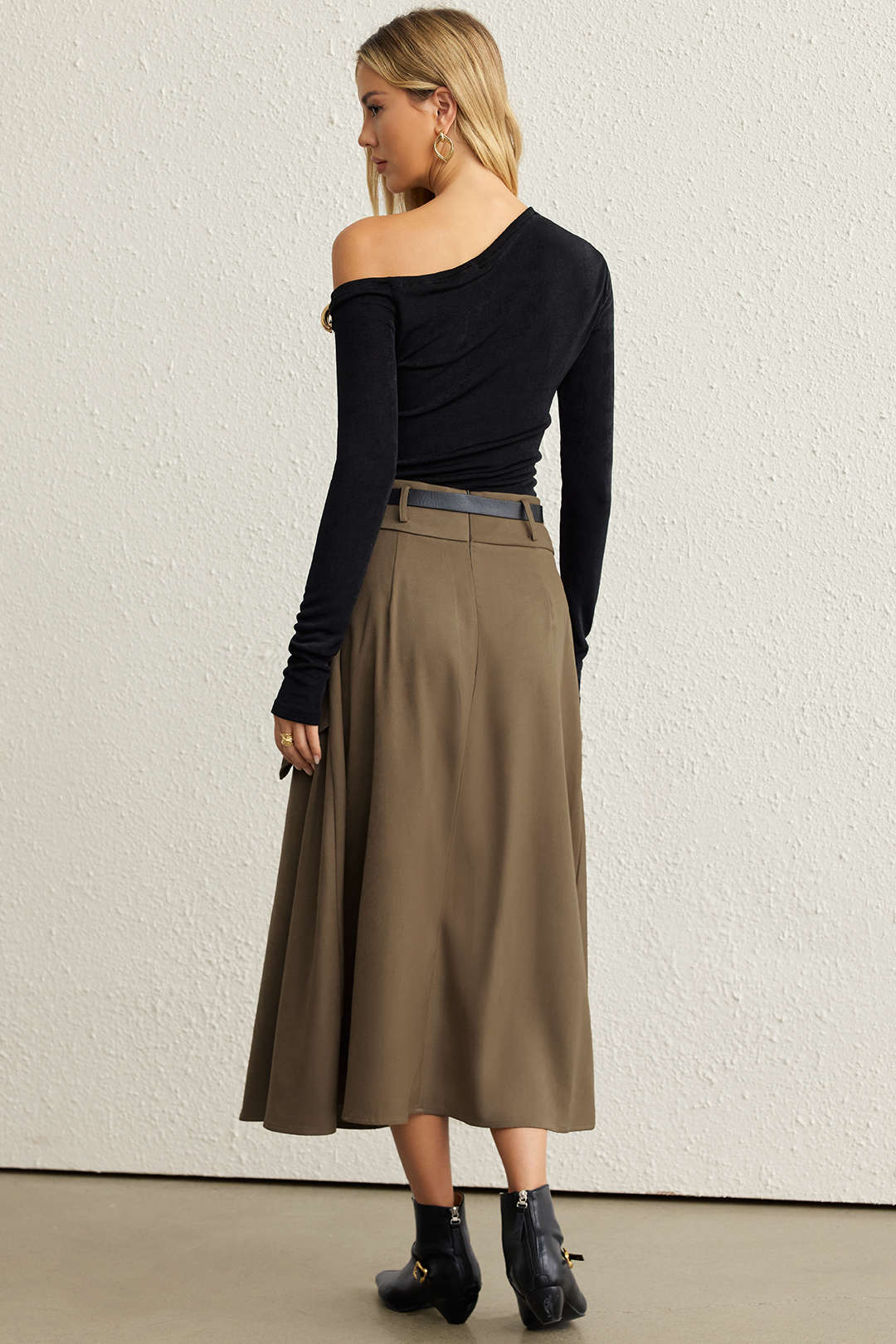 Belted Asymmetrical Ruched High Waist Skirt - Image 10